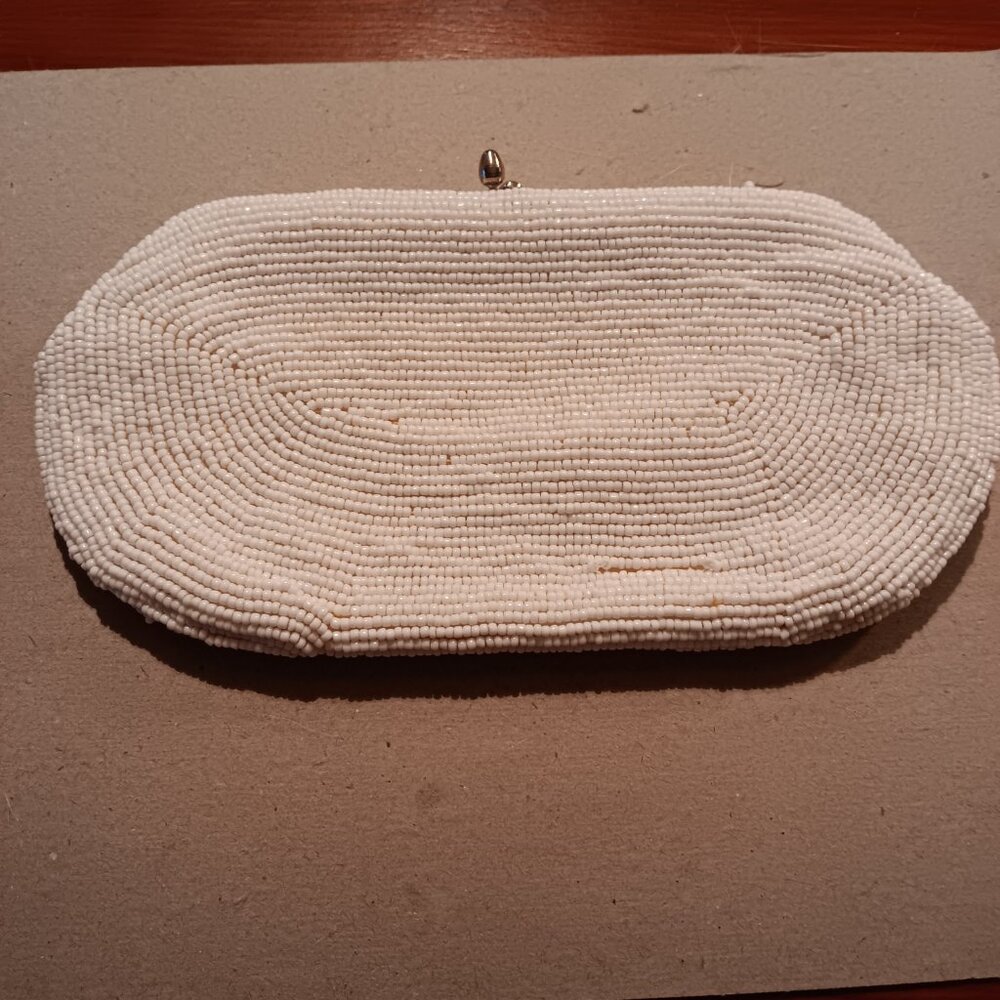 Vintage Gala Made In Japan Micro Bead Ivory Clutch - Picture 3 of 5